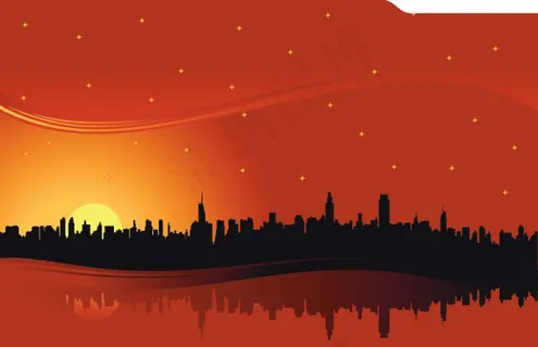 黄昏时的城市剪影矢量素材