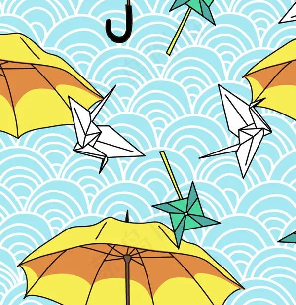 手绘雨伞插画eps,ai矢量模版下载