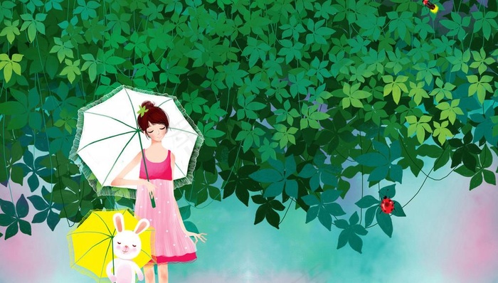 女孩与小白兔图片