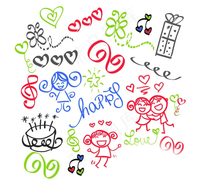 可爱的涂鸦心形和图像PS笔刷