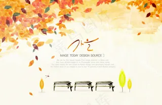 金色秋天落叶背景PSD素材