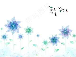 蓝色花朵插画图案设计PSD分层素材