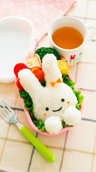 可爱的小免子饭团高清摄影图片