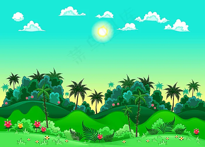 卡通春天风景漫画eps,ai矢量模版下载