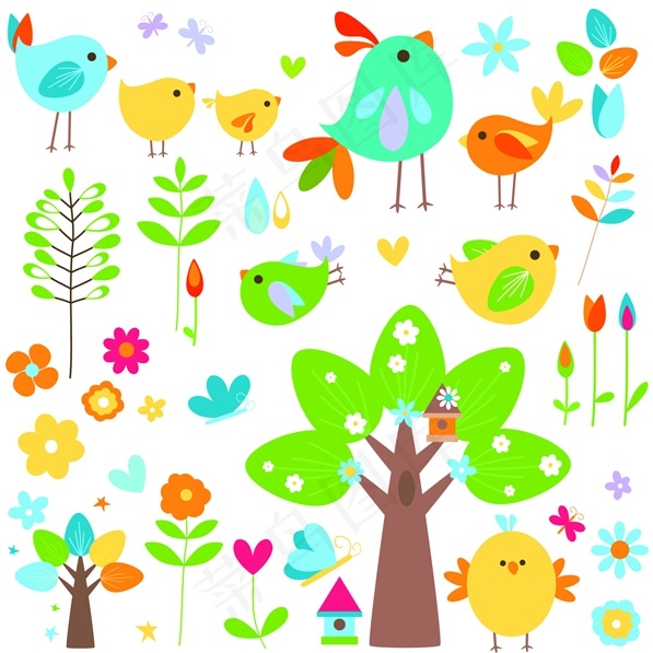 可爱卡通春天插画矢量素材