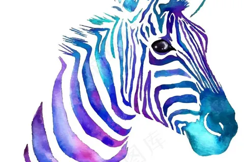 方图简约现代风格蓝色斑马装饰画