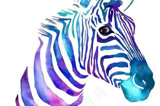 方图简约现代风格蓝色斑马装饰画