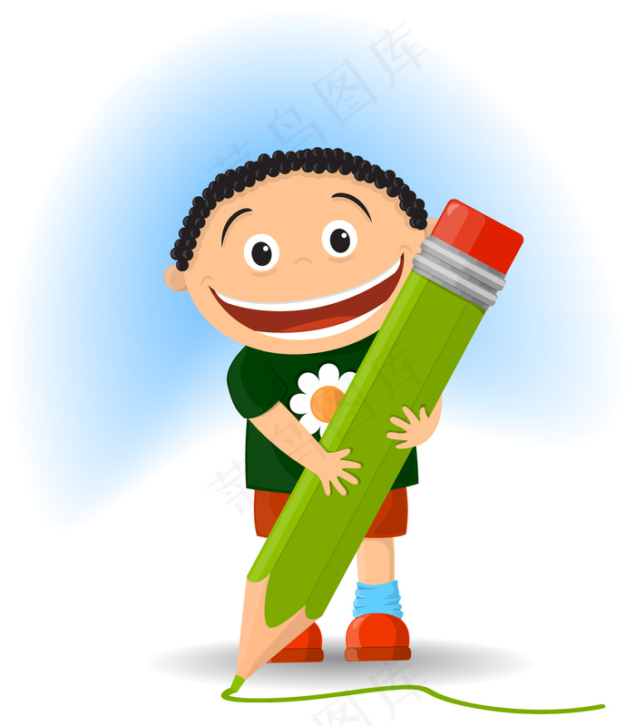 带铅笔插图的孩子