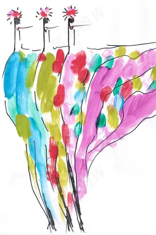 彩色飘逸连衣裙设计图