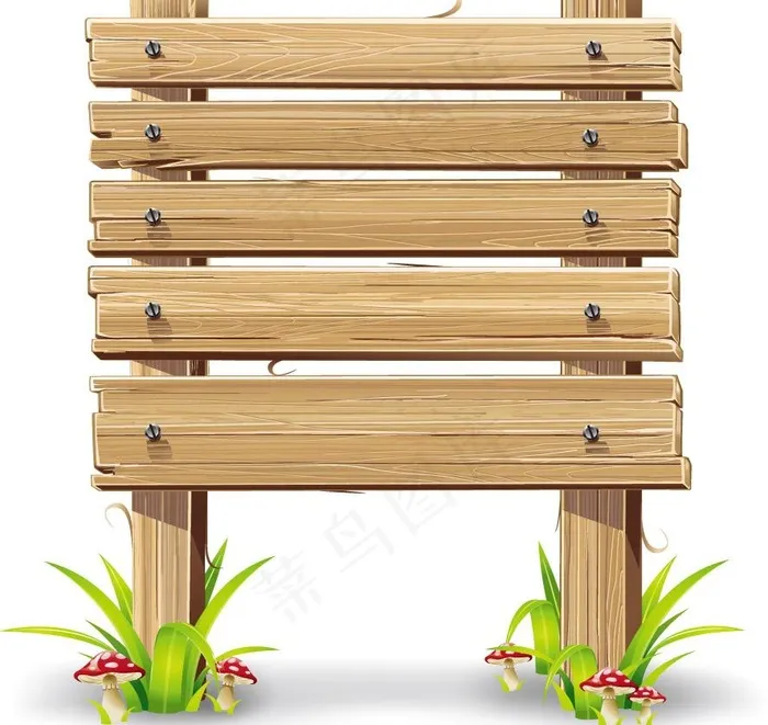 绿草蘑菇木纹公告牌图片eps,ai矢量模版下载