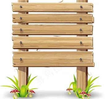 绿草蘑菇木纹公告牌图片