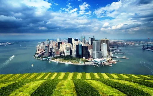 抽象绿地远眺城市远景 抽象绿地远眺城市远景