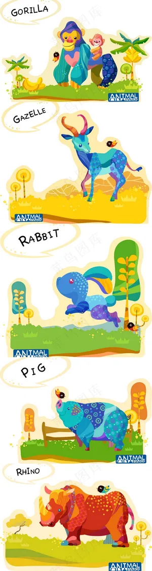 五款手绘森林动物EPS矢量素材