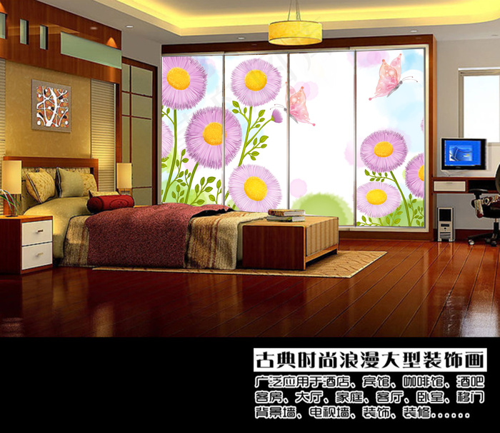 梦幻花卉电视背景墙图片(6000X3500(DPI:300))psd模版下载