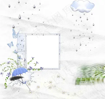雨滴蝴蝶花藤相框相片背景设计图片