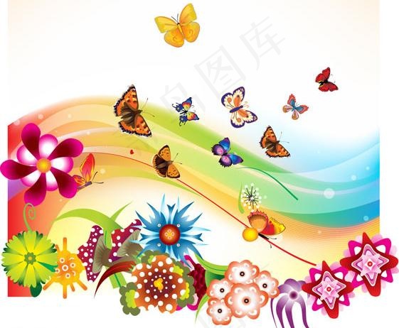 动感梦幻花纹蝴蝶背景图片eps,ai矢量模版下载