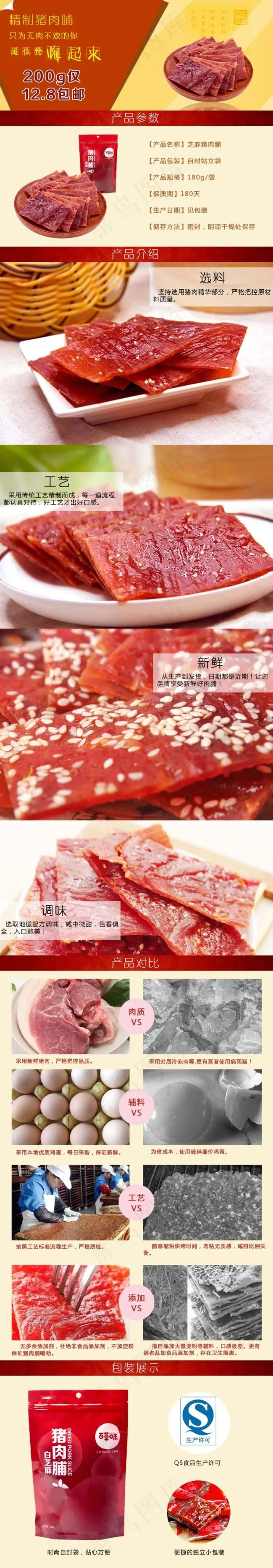 淘宝猪肉脯产品描述页psd模版下载