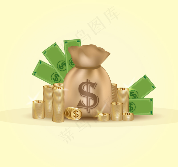 卡通金币与钱袋矢量素材ai矢量模版下载