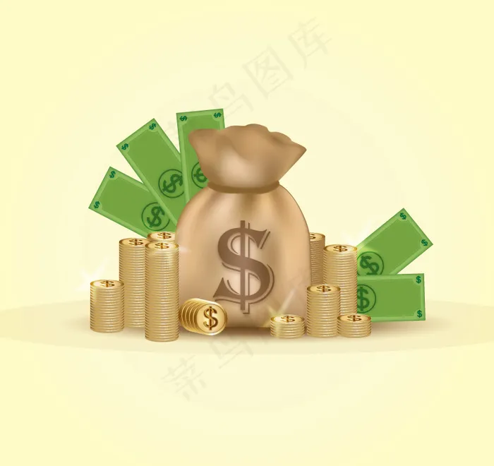 卡通金币与钱袋矢量素材ai矢量模版下载