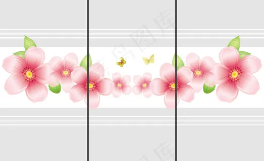 花朵图案免费玻璃门PSD素材下载