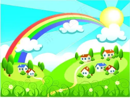 春天的美景插画矢量素材