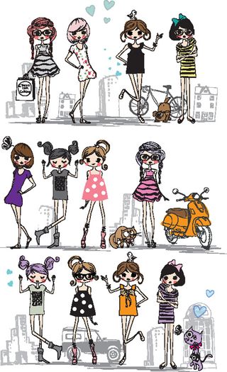 卡通手绘线条女孩矢