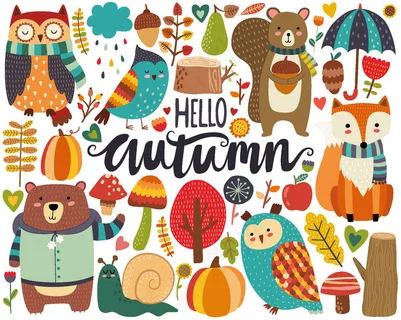 卡通彩色森系手绘小动物装饰画素材