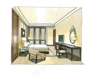 大厦室内设计手绘图片素材