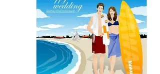 海滩休闲度假的情侣图片