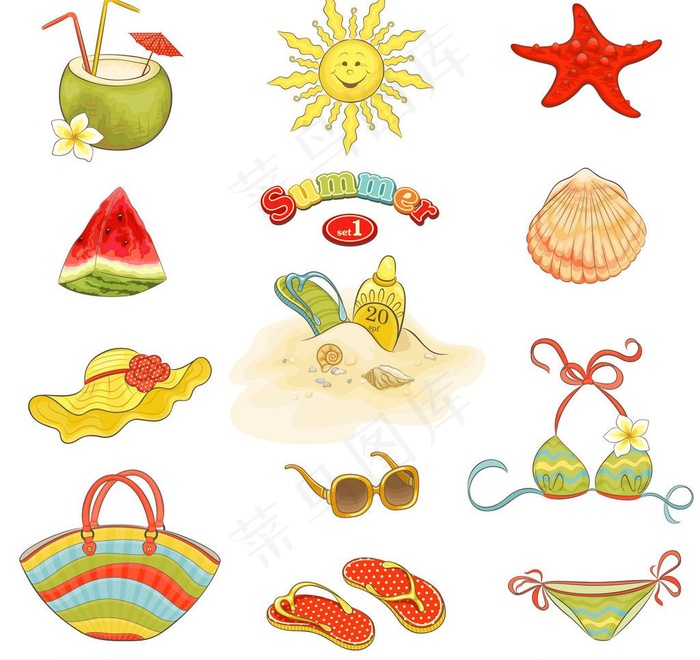 夏日海滩主题矢量素材图片