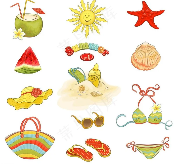 夏日海滩主题矢量素材图片eps,ai矢量模版下载