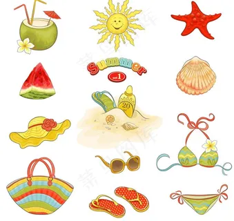 夏日海滩主题矢量素材图片