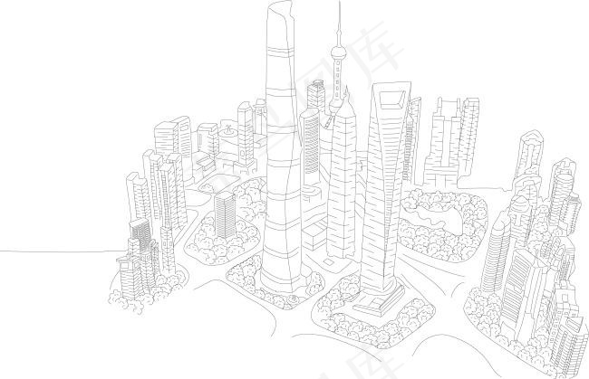 城市线描ai矢量模版下载