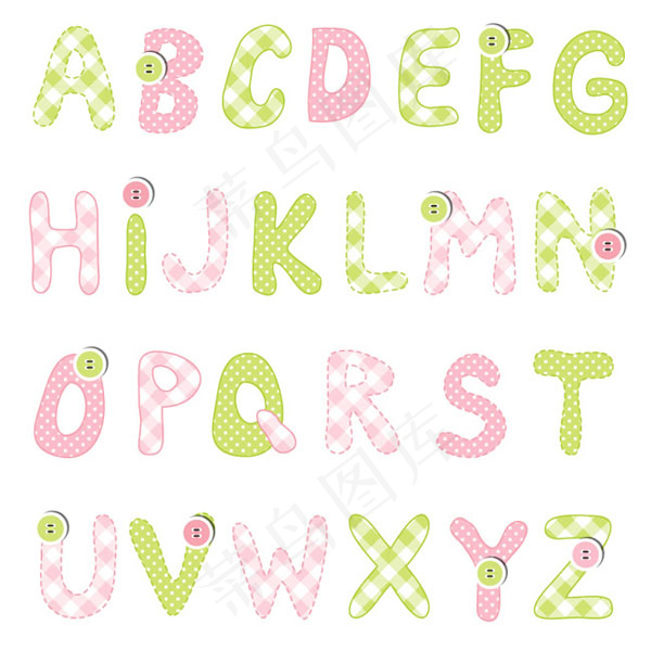 布艺纽扣字母设计矢量素材下载