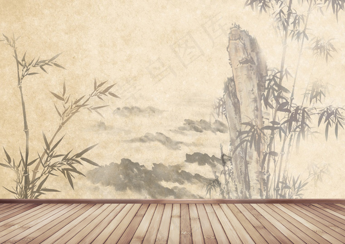 中国风水墨山信纸海报背景素材