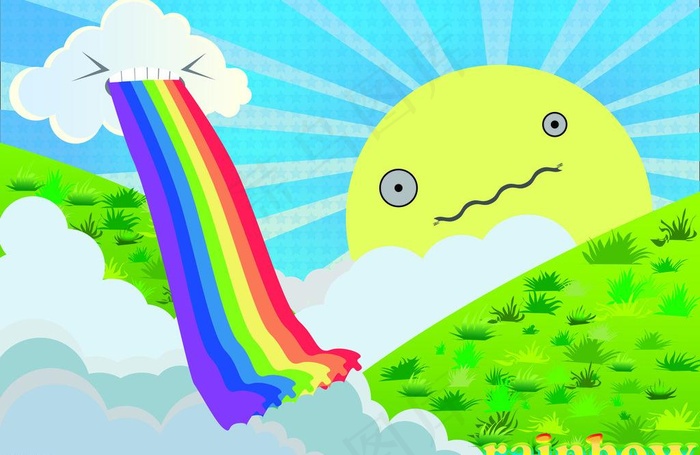 彩虹白云太阳图片ai矢量模版下载
