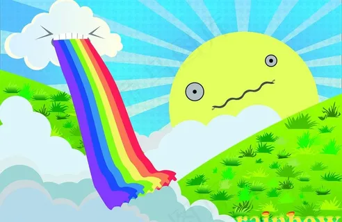 彩虹白云太阳图片