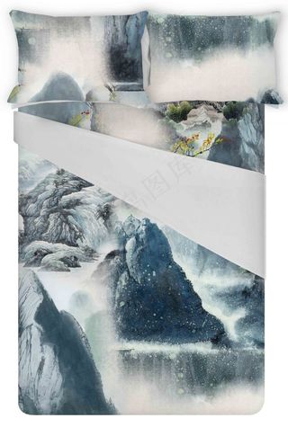 新中式水墨山水复古服装家纺面料花型...