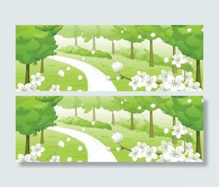 春天的树林路风光矢量素材