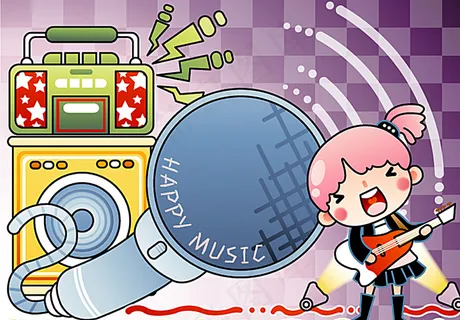 卡通K歌女孩矢量素材图片