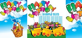 气球彩带生日蛋糕蝴蝶结矢量素材