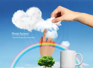 创意手与心形云朵