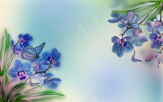 梦幻简约蓝色蝴蝶兰电视背景墙
