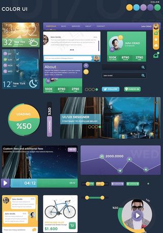 一组蓝紫色浪漫风格ui psd分层