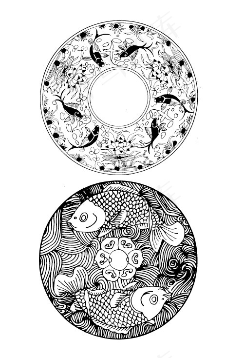 传统吉祥动物纹样圆盘双鱼