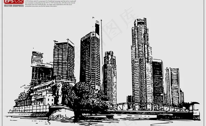 城市建筑矢量剪影图片eps,ai矢量模版下载