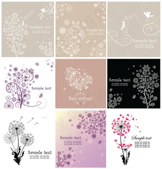 素雅线描植物花纹矢量素材-1