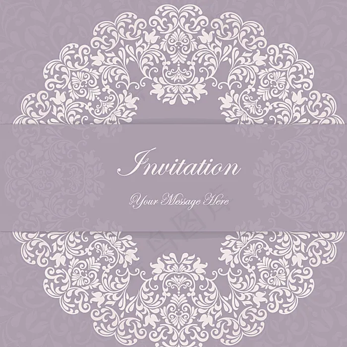 优雅紫色花纹邀请卡矢量素材图片eps,ai矢量模版下载