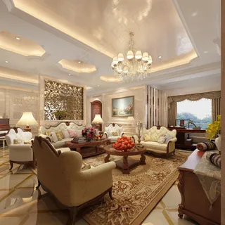 欧式一层沙发背景效果图