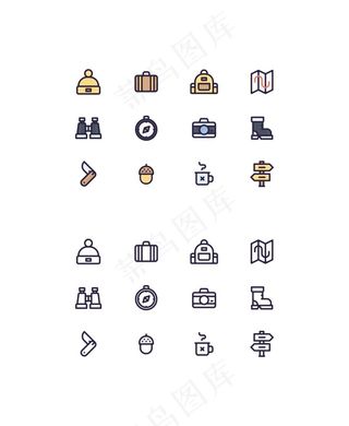 12免费旅游图标的颜色和外形风格